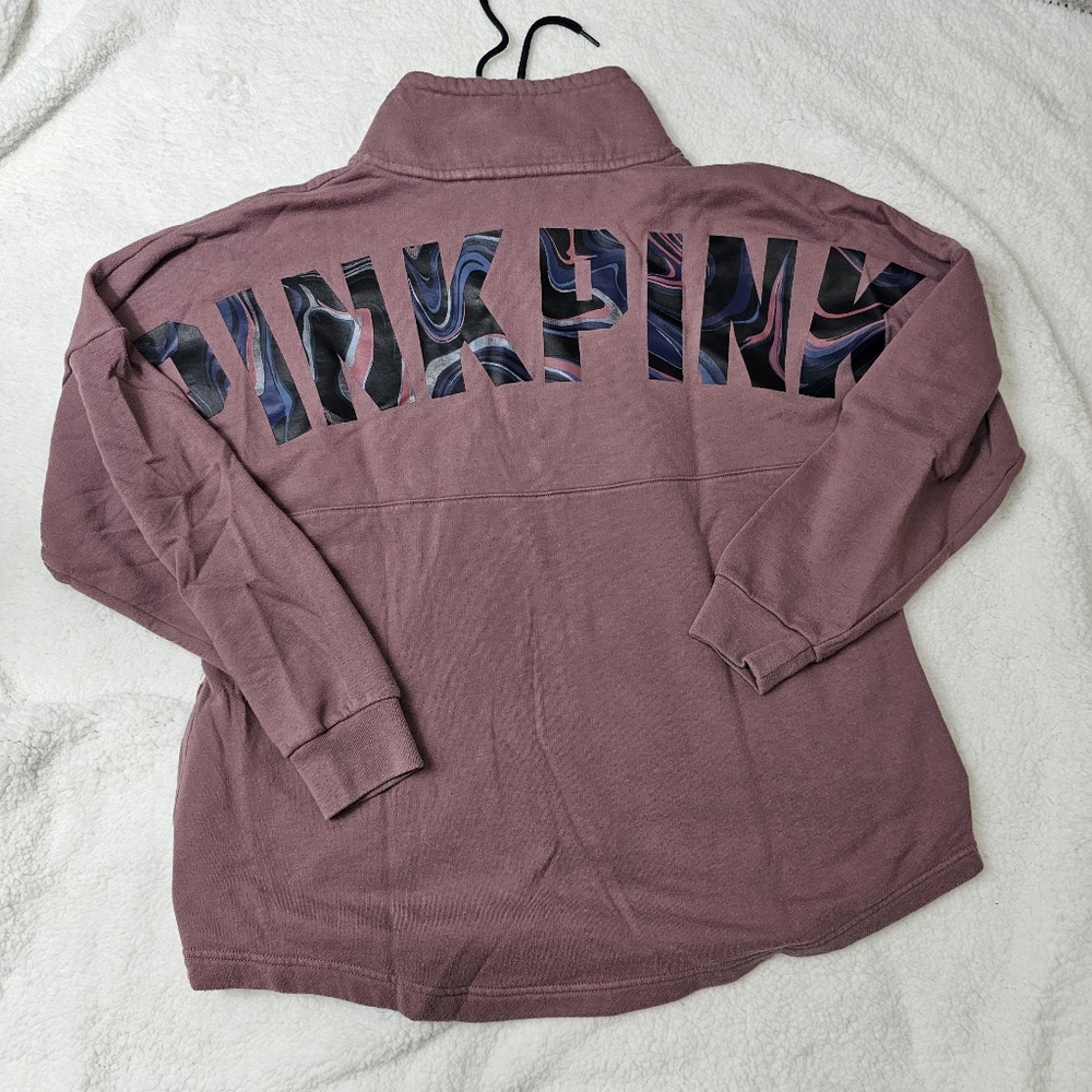 Victoria's Secret PINK L Cowl Neck Rainbow Smoke Logo Mauve Pullover
